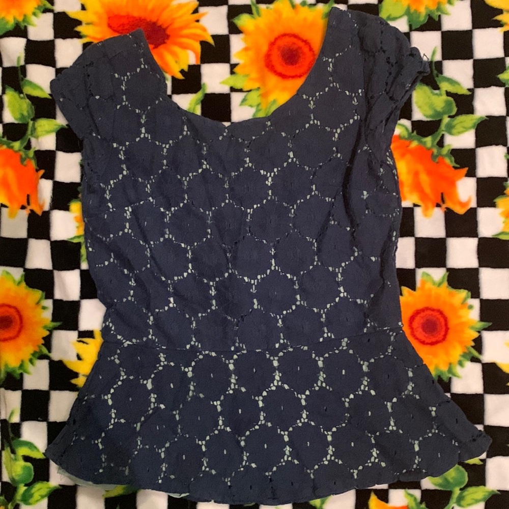 Blue lace zip up top